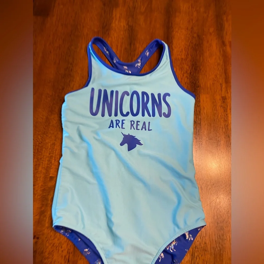 Justice Reversible unicorn one-piece swimming suit